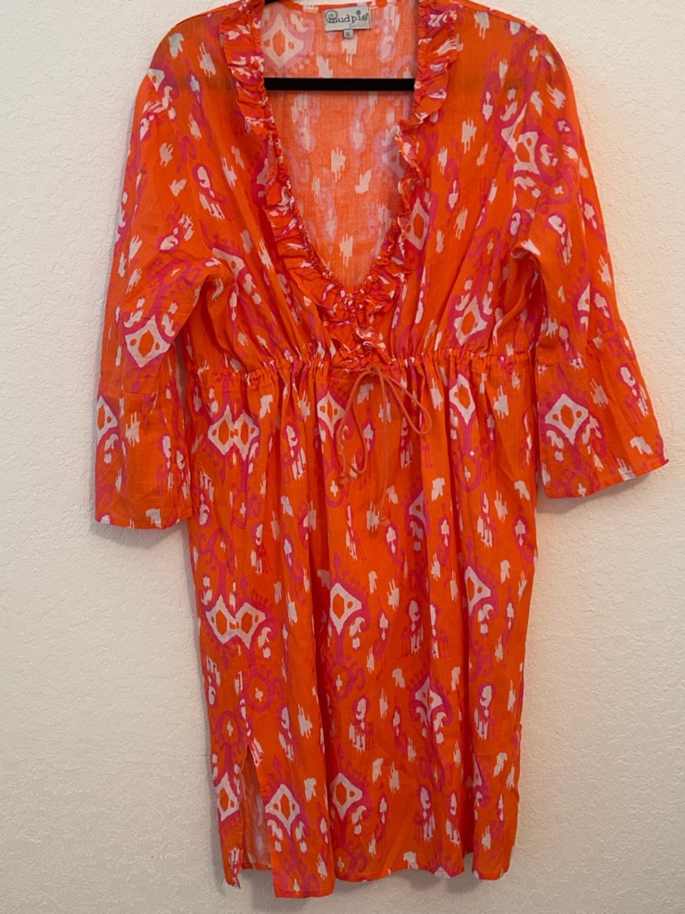 Mud Pie Orange & Pink Ikat-Style Dress